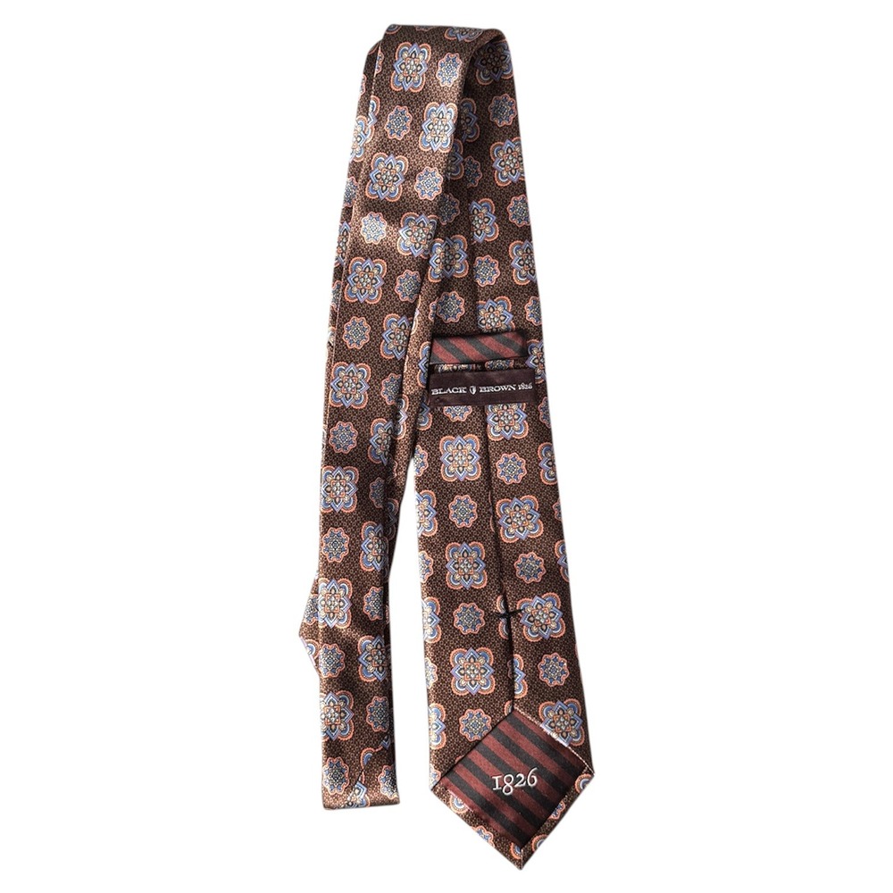 Black Brown 1826 Men's Brown Floral Medallion Necktie Business Casual Silk